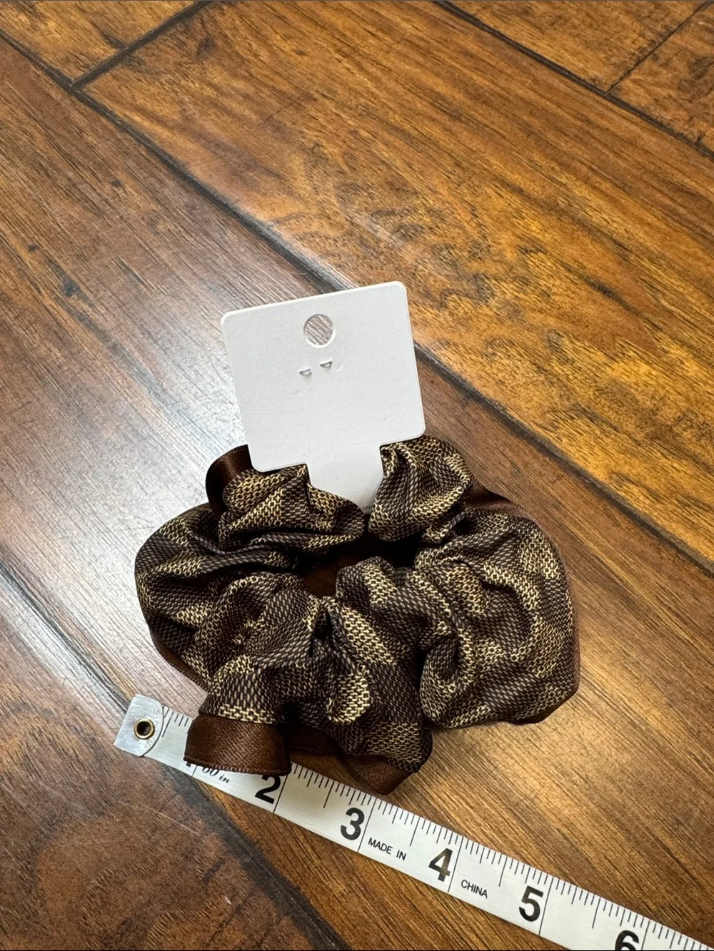 Ettas Brown Black Plaid Satin Reversible Oversized Scrunchie NWT
